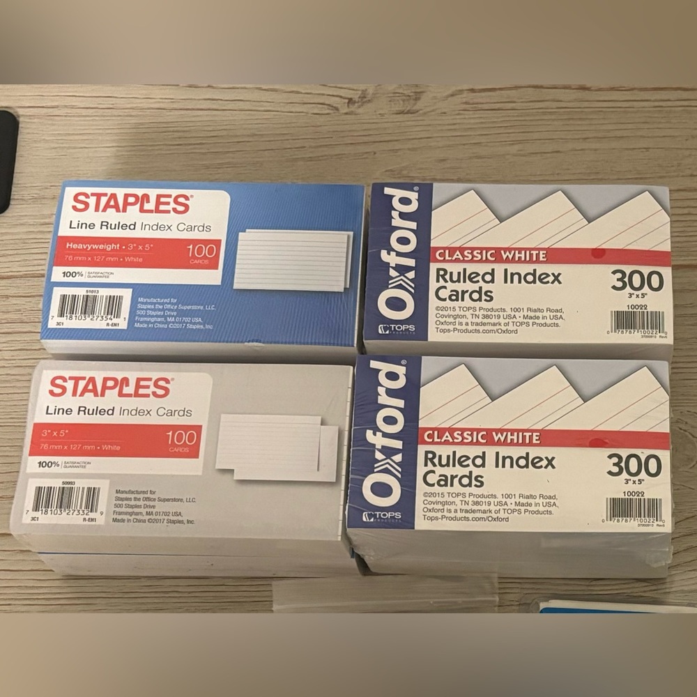 1,000 NEW 3x5 Index Cards - 2x300 + 4x100 Packs